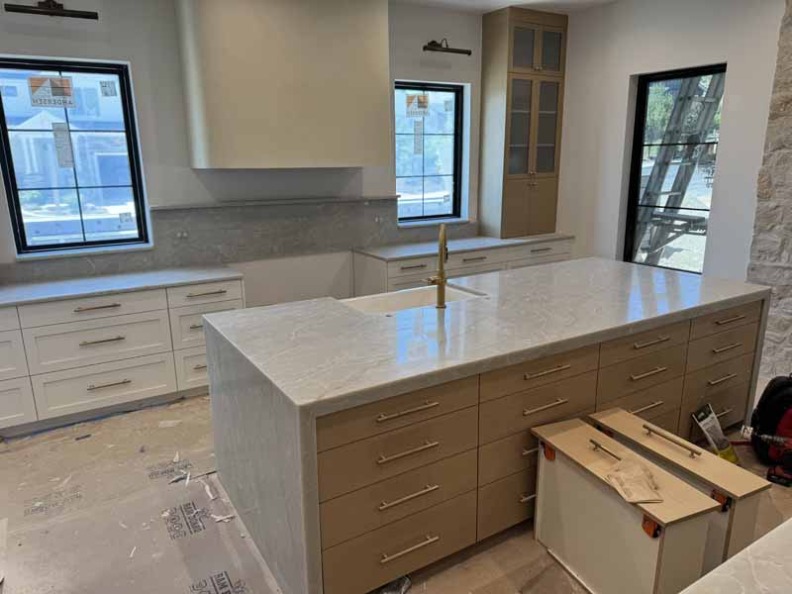 Kitchen island illustrating standard countertop height and overhang